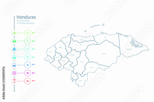 honduras map. detailed central america country map vector. 