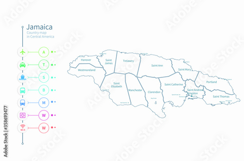 jamaica map. detailed central america country map vector. 
