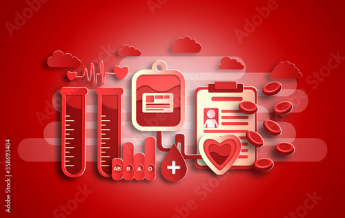 illustration of blood donor in flat paper art design