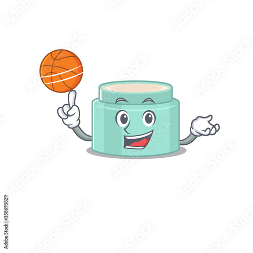 Sporty cartoon mascot design of lipbalm with basketball