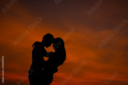 romantic couple lover silhouette hugging