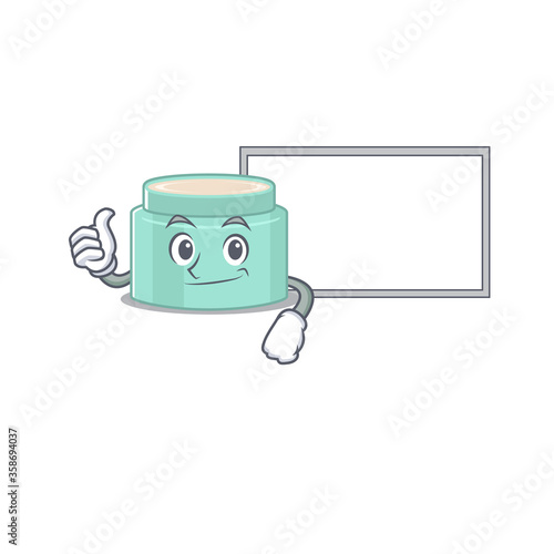 Lipbalm cartoon design with Thumbs up finger bring a white board
