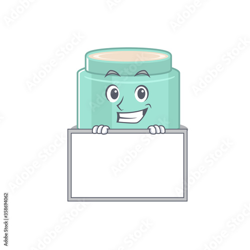Lipbalm cartoon design style standing behind a board