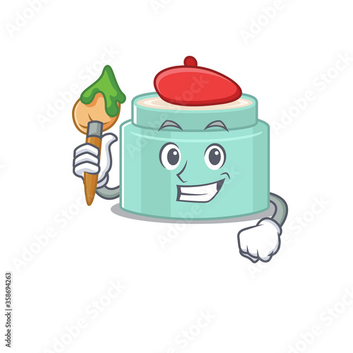 An artistic lipbalm artist mascot design paint using a brush