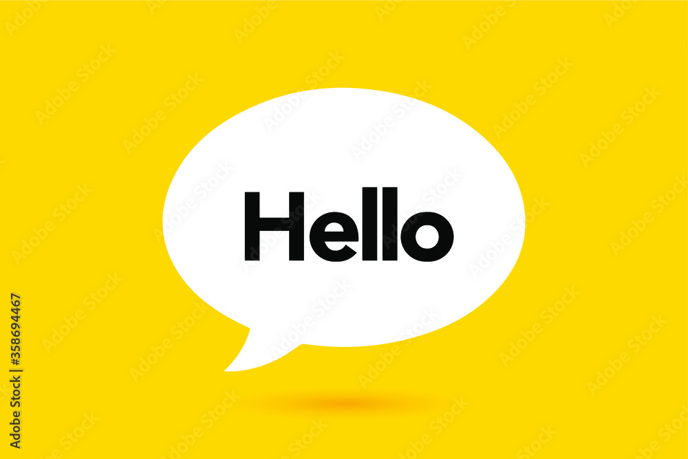 Hi, Hello. Banner, speech bubble, poster and sticker concept with text. White bubble message on bright yellow background. Vector Illustration Hi, Hello. Banner, speech bubble, poster and sticker concept with text. White bubble message on bright yellow background. Vector Illustration