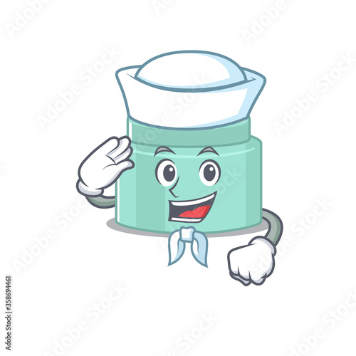 Smiley sailor cartoon character of lipbalm wearing white hat and tie