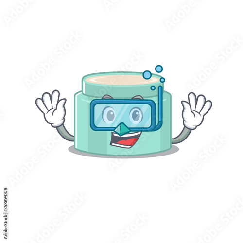 Lipbalm mascot design swims with diving glasses