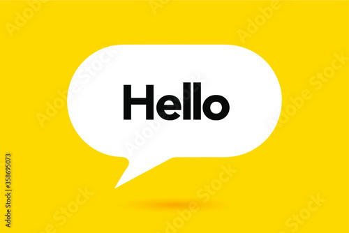 Hi, Hello. Banner, speech bubble, poster and sticker concept with text. White bubble message on bright yellow background. Vector Illustration