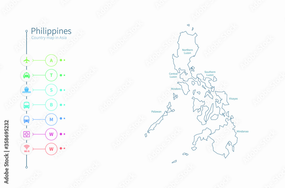 philippines map. asia country map vector. philippines map. asia country map vector.