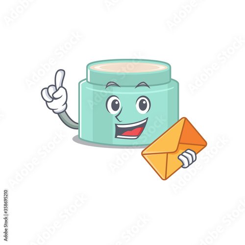 A picture of cheerful lipbalm cartoon design with brown envelope
