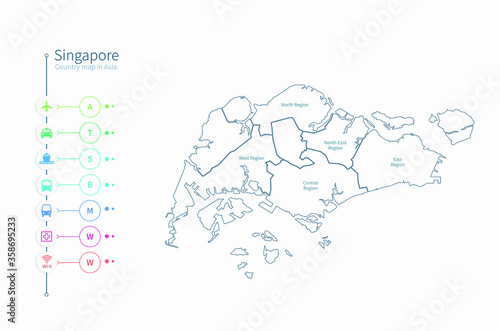 singapore map. asia country map vector.