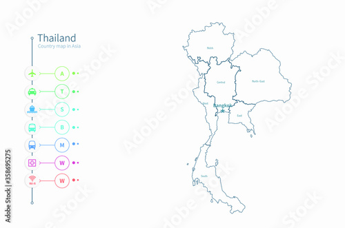 thailand map. asia country map vector.