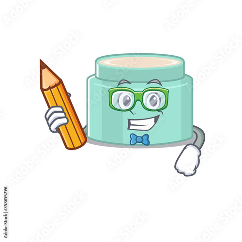 A clever student lipbalm cartoon character study at home