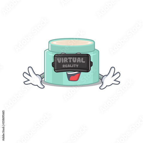 A cartoon image of lipbalm using modern Virtual Reality headset