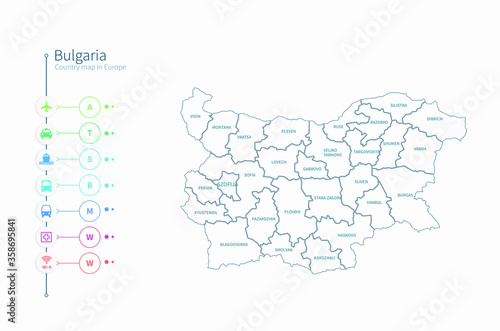 bulgaria map. detailed europe country map vector. 