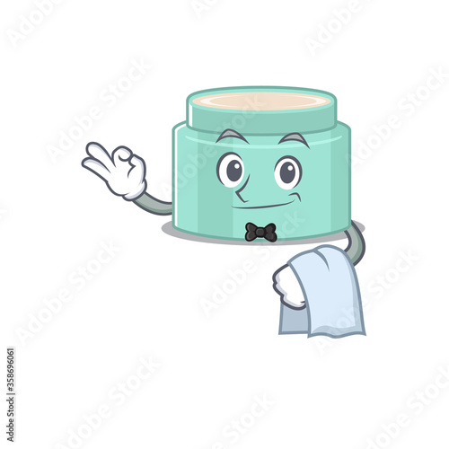 A cartoon picture of lipbalm waiter with a white napkin