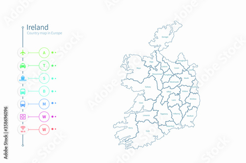 ireland map. detailed europe country map vector. 