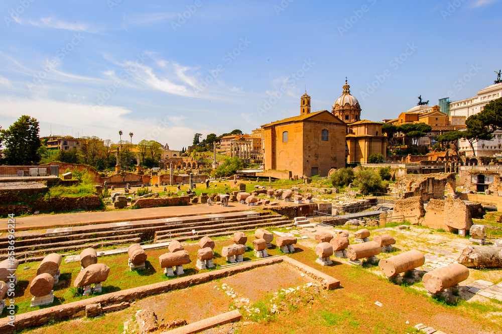 Roman Forum, a rectangular forum surrounded by the ruins of several important ancient government buildings at the center of the city of Rome.