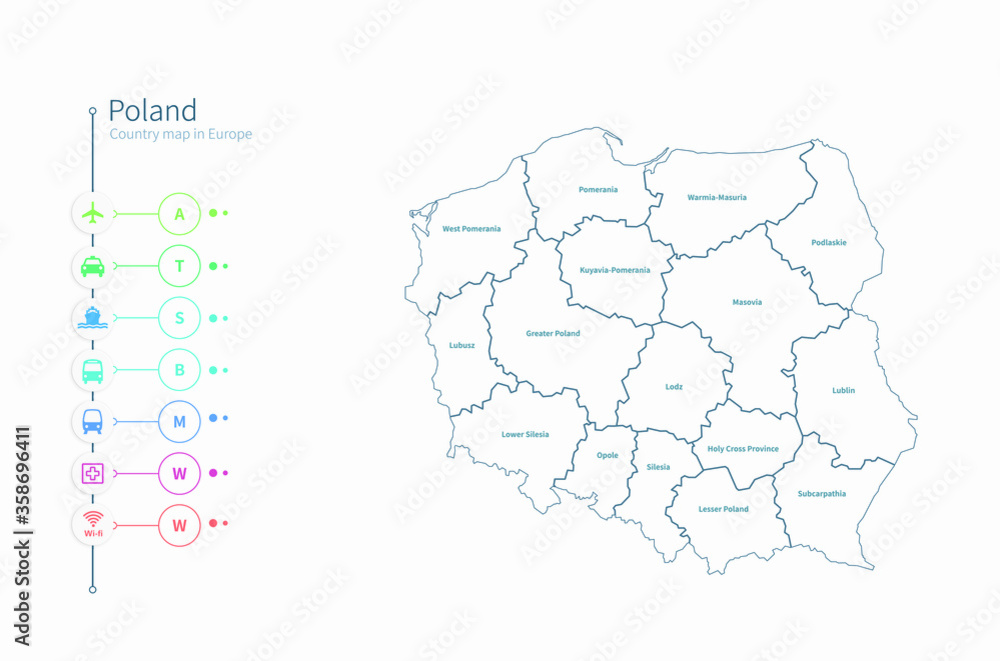 poland map. detailed europe country map vector. 
