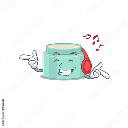 Lipbalm Cartoon design concept listening music on headphone