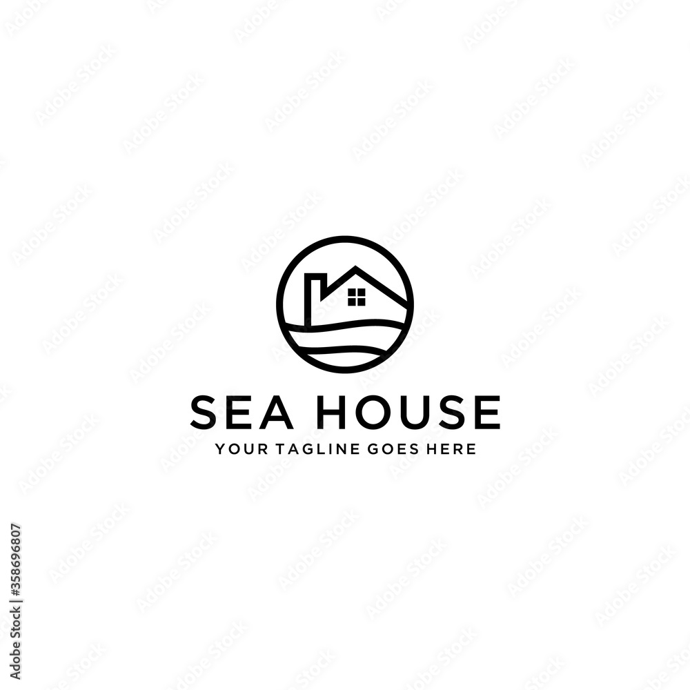 Modern house sea sign for Real Estate , Property and Construction Logo design