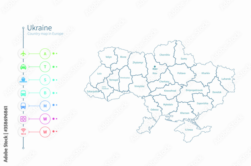Fototapeta ukraine map. detailed europe country map vector. 