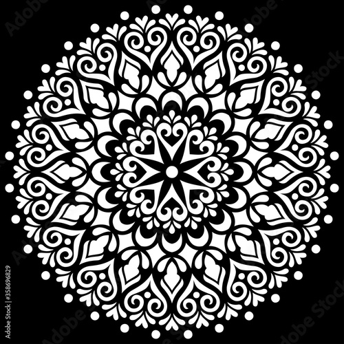 White mandala on black Pattern Stencil Doodles Sketch