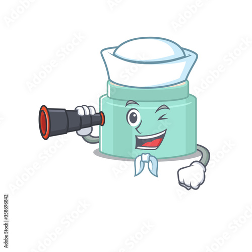 A cartoon picture of lipbalm Sailor using binocular
