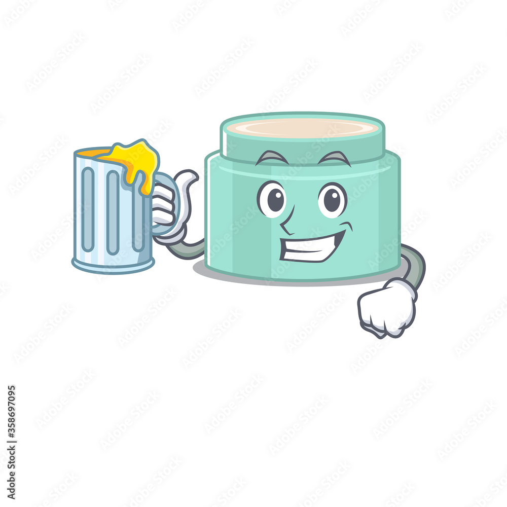 A cartoon concept of lipbalm with a glass of beer A cartoon concept of lipbalm with a glass of beer
