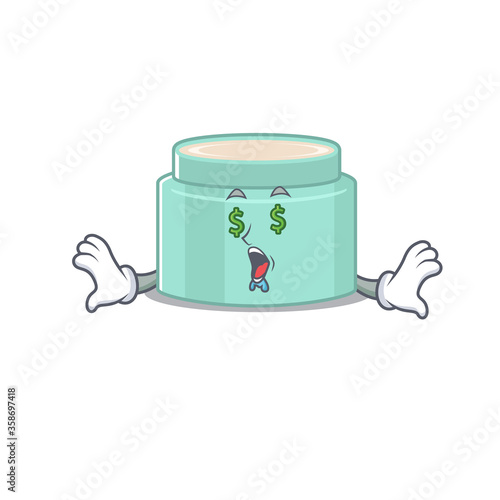 wealthy cartoon character concept of lipbalm with money eyes