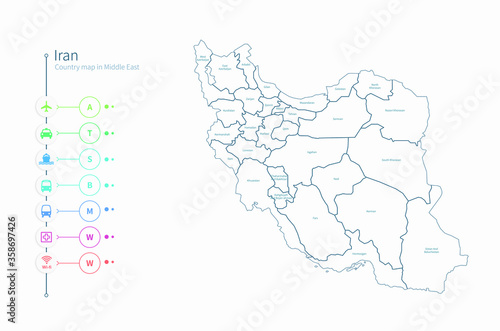 iran map. detailed middle east country map vector. 
