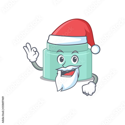 cartoon character of lipbalm Santa having cute ok finger