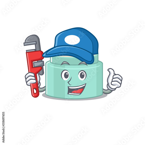 cartoon character design of lipbalm as a Plumber with tool