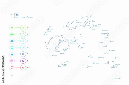 fiji map. detailed oceania country map vector. 
