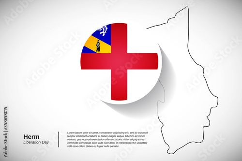 Liberation day of Herm. Creative country flag of Herm with outline map
