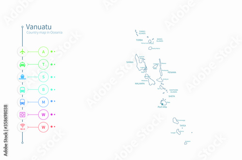 vanuatu map. detailed oceania country map vector. 