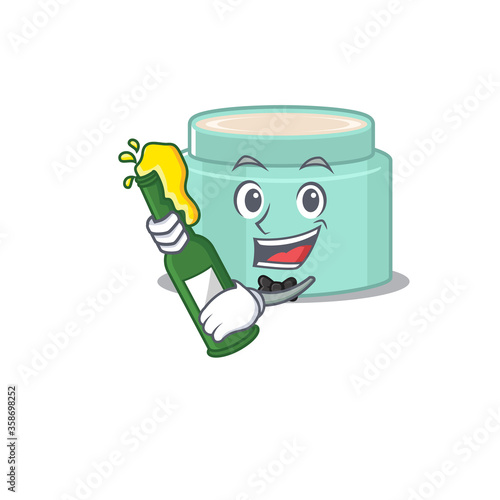 caricature design concept of lipbalm cheers with bottle of beer