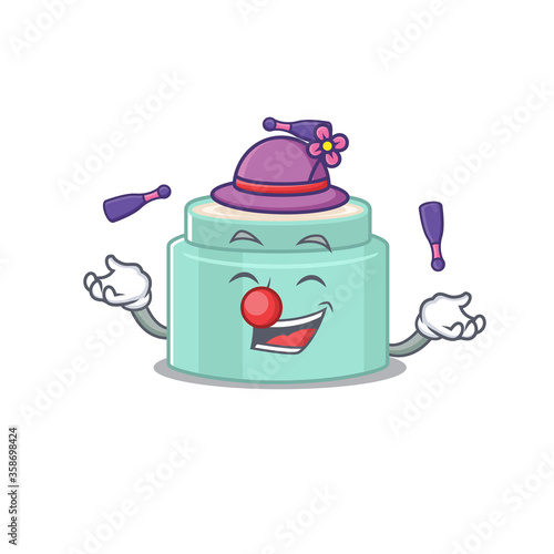 A lipbalm cartoon design style succeed playing juggling
