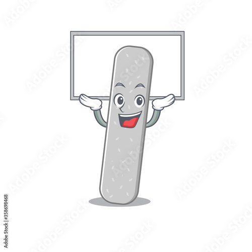 Mascot character of emery boards rise up a white board