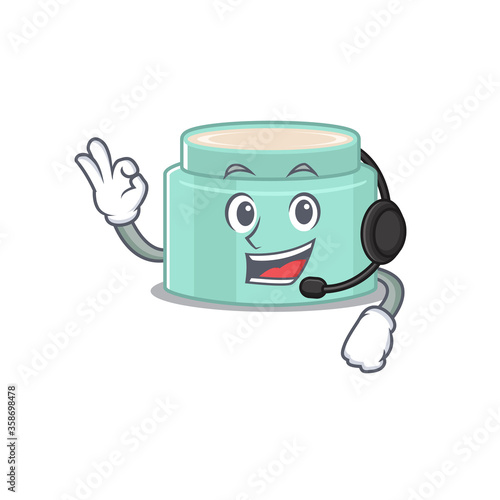 A stunning lipbalm mascot character concept wearing headphone