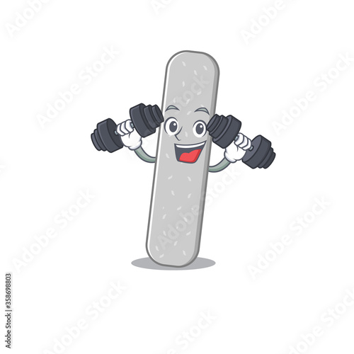 Muscular emery boards mascot design with barbells during exercise