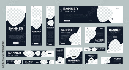 set of creative web banners of standard size with a place for photos. Vertical, horizontal and square template. vector illustration