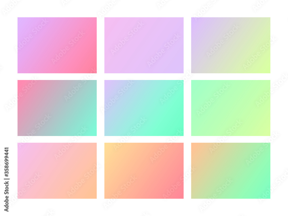 Vibrant and smooth pastel gradient soft colors set for devices, pc and modern smartphone screen backgrounds set vector ux and ui design illustration
