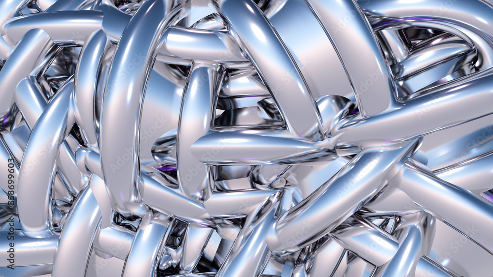 Abstract background with heap or hank of metallic chrome pipes. 3D illustration Abstract background with heap or hank of metallic chrome pipes. 3D illustration