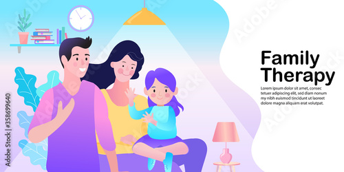 Family smiling and staying together. Stay home, Stay safe concept. Save lives vector design sign concept. Stop Covid-19 Coronavirus. Trendy flat vector illustration.
