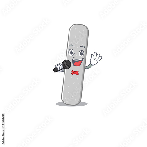 caricature character of emery boards happy singing with a microphone