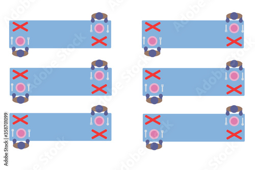 Social distancing for canteen. Save from virus outbreak. Vector illustration in flat style.