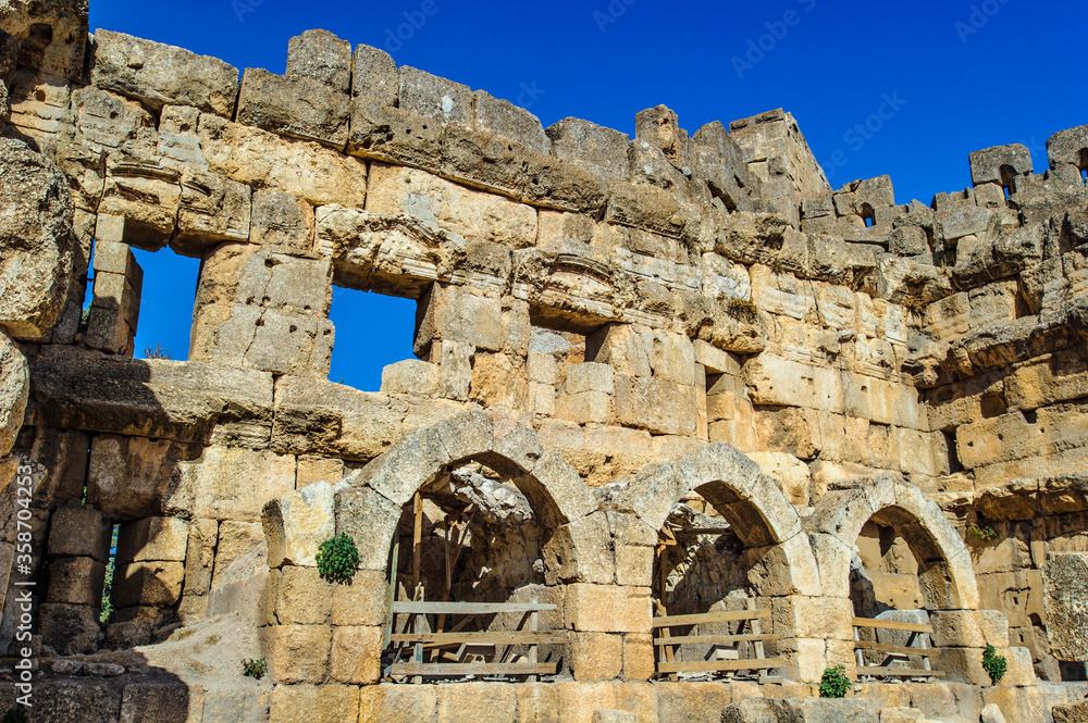 It's Roman ruins of Baalbek, Lebanon. Heliopolis, the City of the Sun