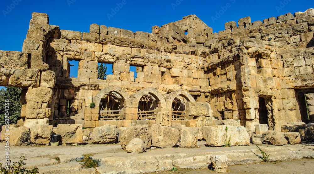 It's Roman ruins of Baalbek, Lebanon. Heliopolis, the City of the Sun