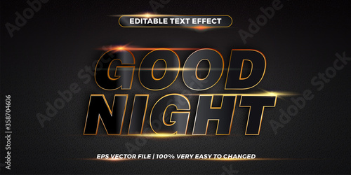 Editable 3d text effect styles mockup concept - Good night words with Black Gold color